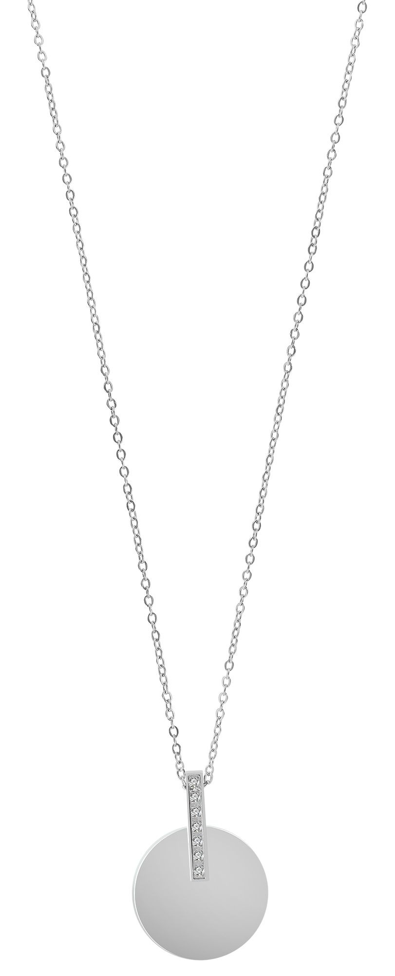 Accent halsketting in roestvrij staal, similib afwerking, graveerbare munthanger, zilverkleurig