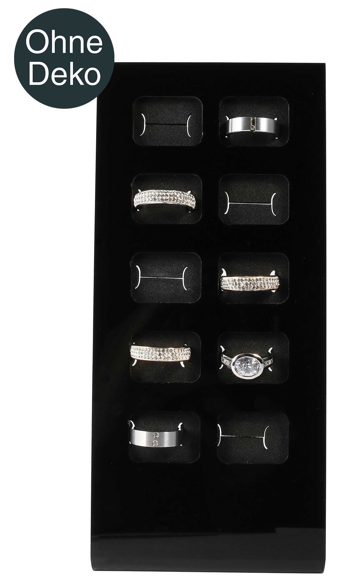 Ringstandaard voor 10 ringen, acryl, 20,5 x 9,5 x 4,5 cm, zwart