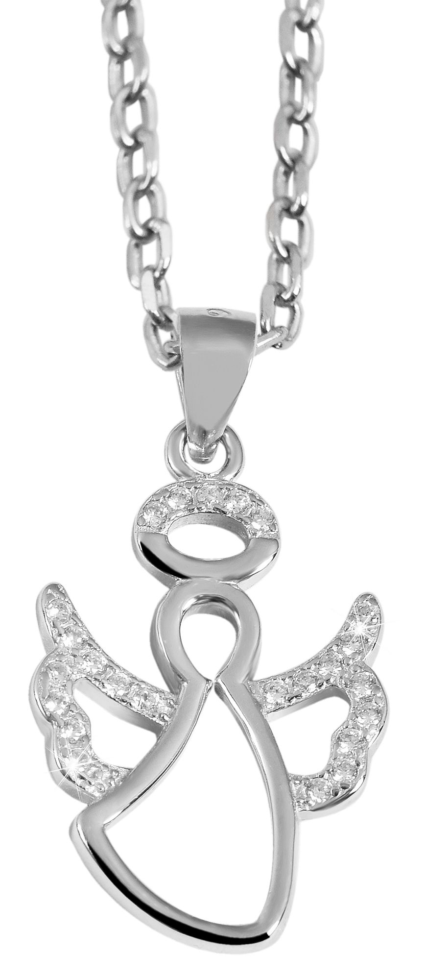 925/- echt zilveren hanger zonder ketting "Enna", beschermengel met zirkonia, 925/gerhodineerd