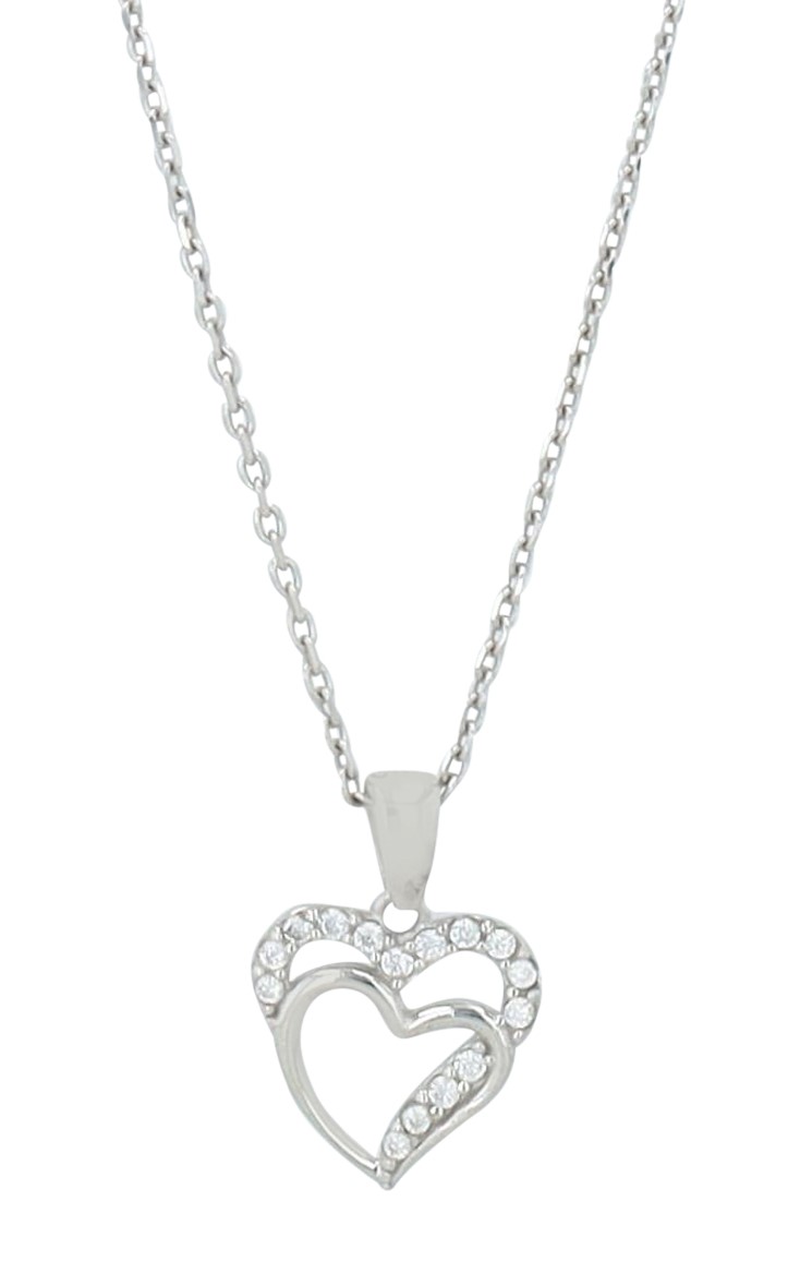 "Aliya" 925/- halsketting van echt zilver met hanger, hart, zirkonia, zilverkleurig, gerhodineerd
