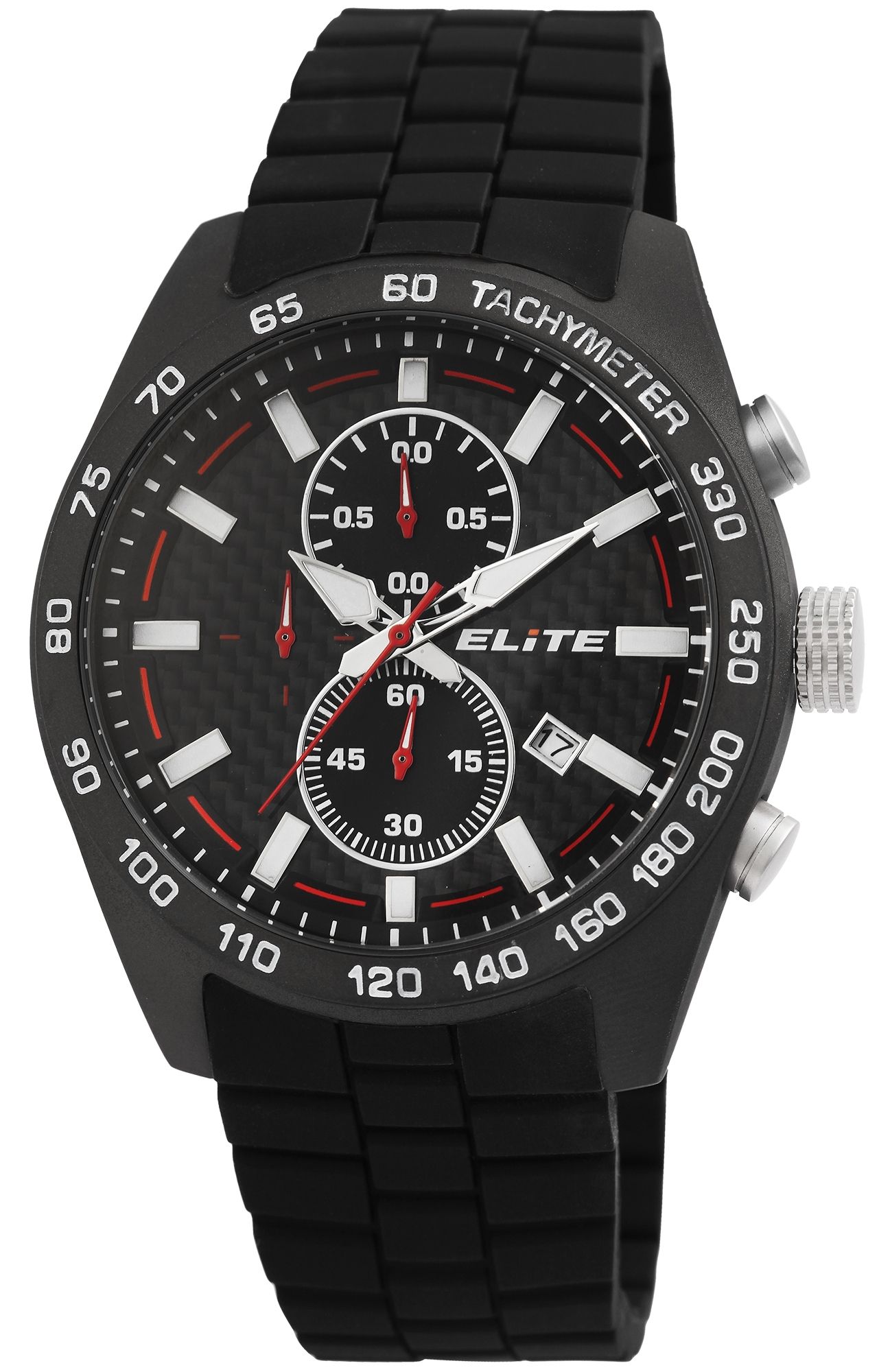ELITE herenchronograaf met siliconenband, zwart/rood