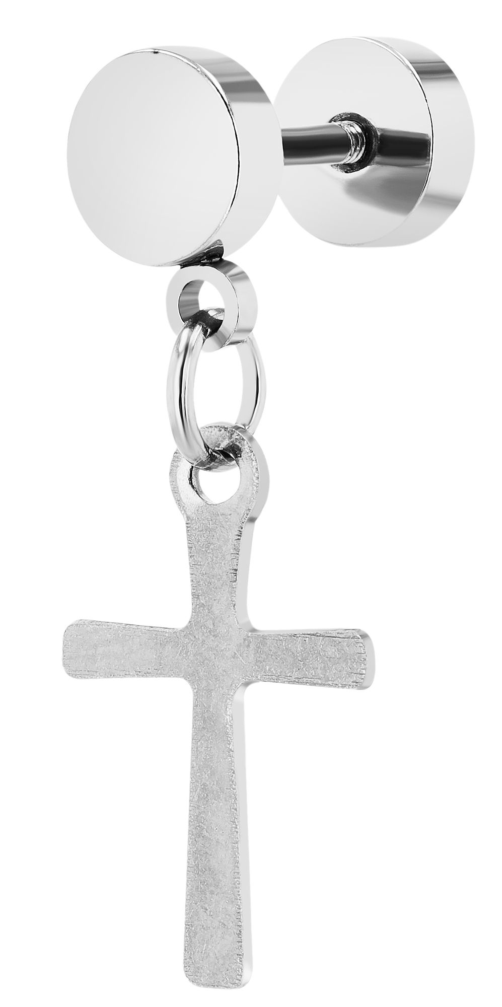 Accent nepstekker "Jace" met kruis hanger, roestvrij staal, zilverkleurig