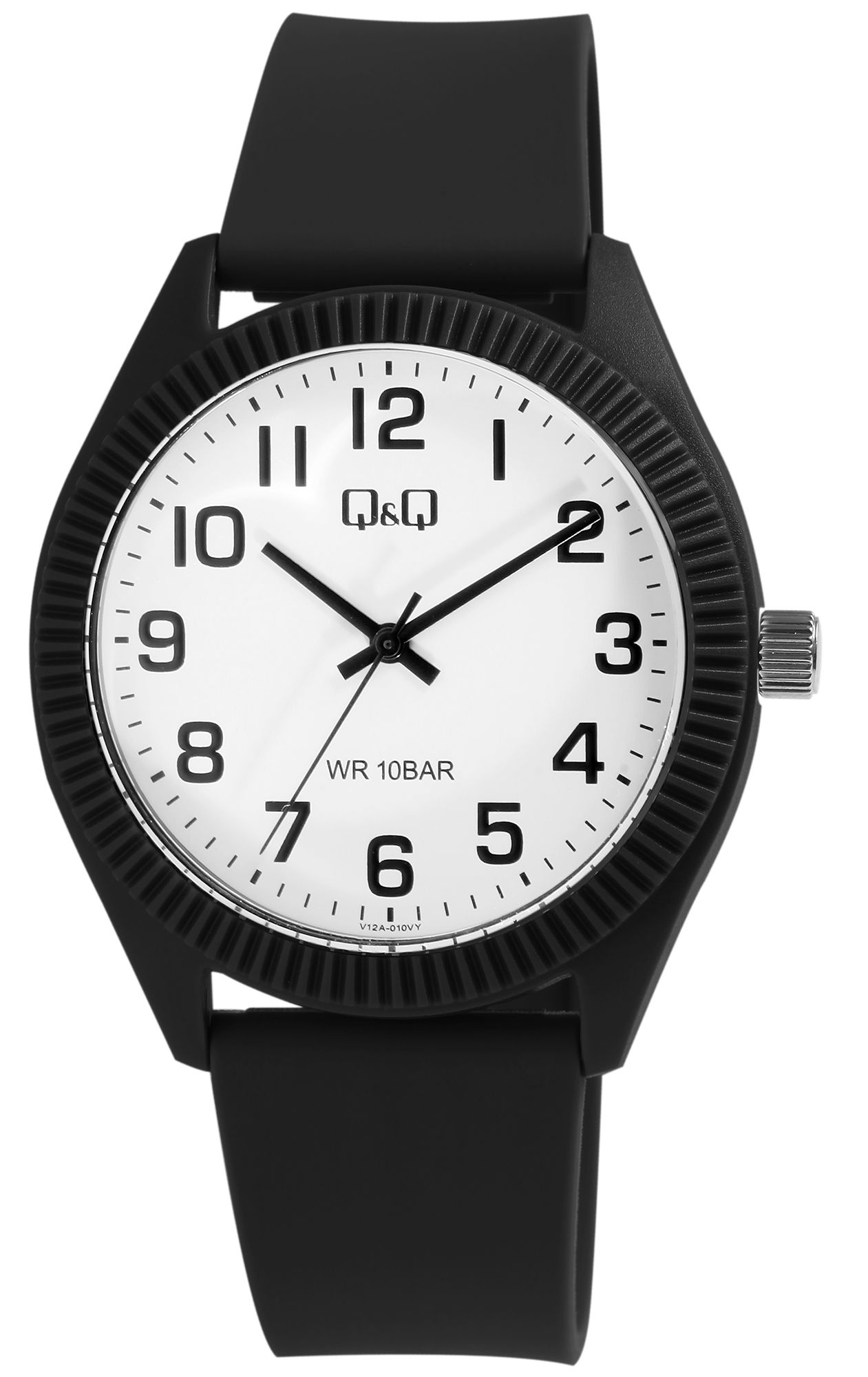 Q&amp;Q herenhorloge, siliconen band, Ø 41 mm, zwart/wit