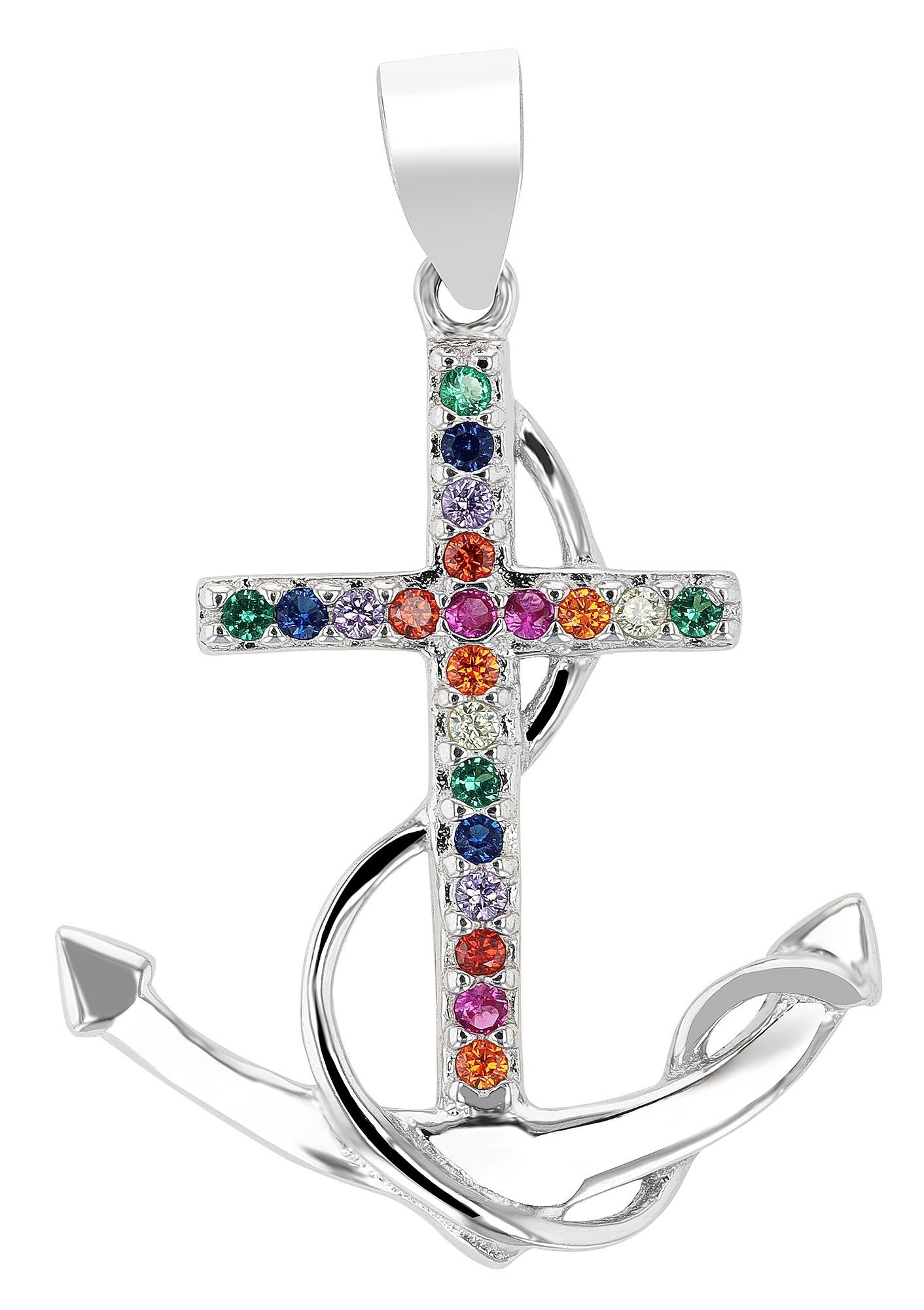 "Aleida" - Anker mit Schiffstau Anhänger, 925/ rh Echt Silber, mit mehrfarbigen Zirkonen