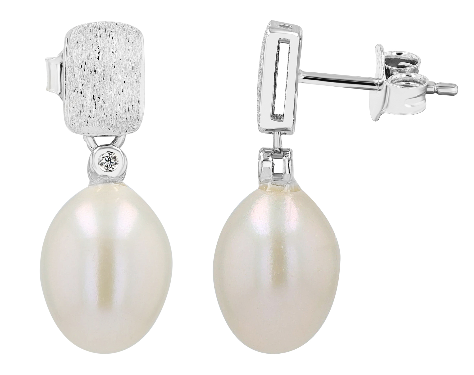 "Mella" 925/- Echt Silber Ohrstecker rhodiniert Süßwasserperle/Zirkonia