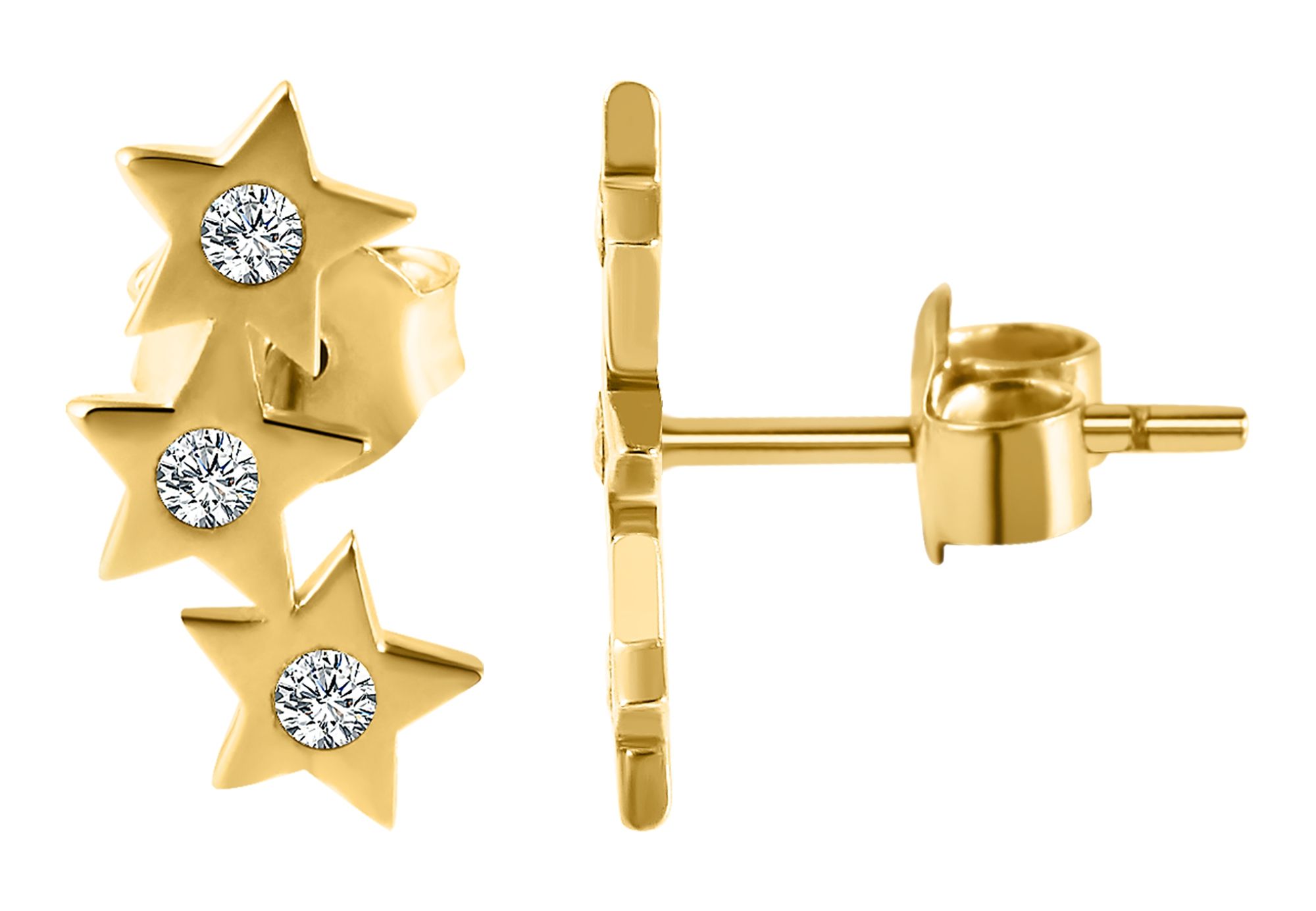 375/- Gold "Larina" Ohrstecker Sterne mit Zirkoniabesatz, 9 Karat, Gelbgold