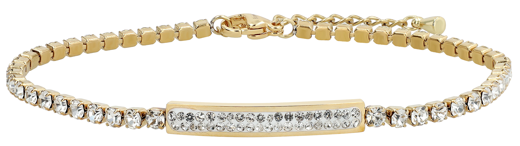 Roestvrij stalen accent armband, geregen simili-stenen, geïoniseerd, goudkleurig