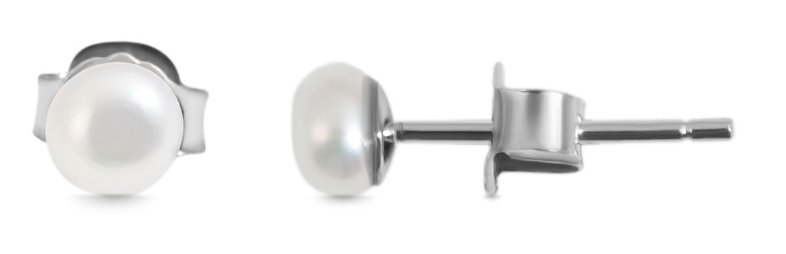 925/- Echt zilveren oorstekers "Paulina" met zoetwaterparel, gerhodineerd