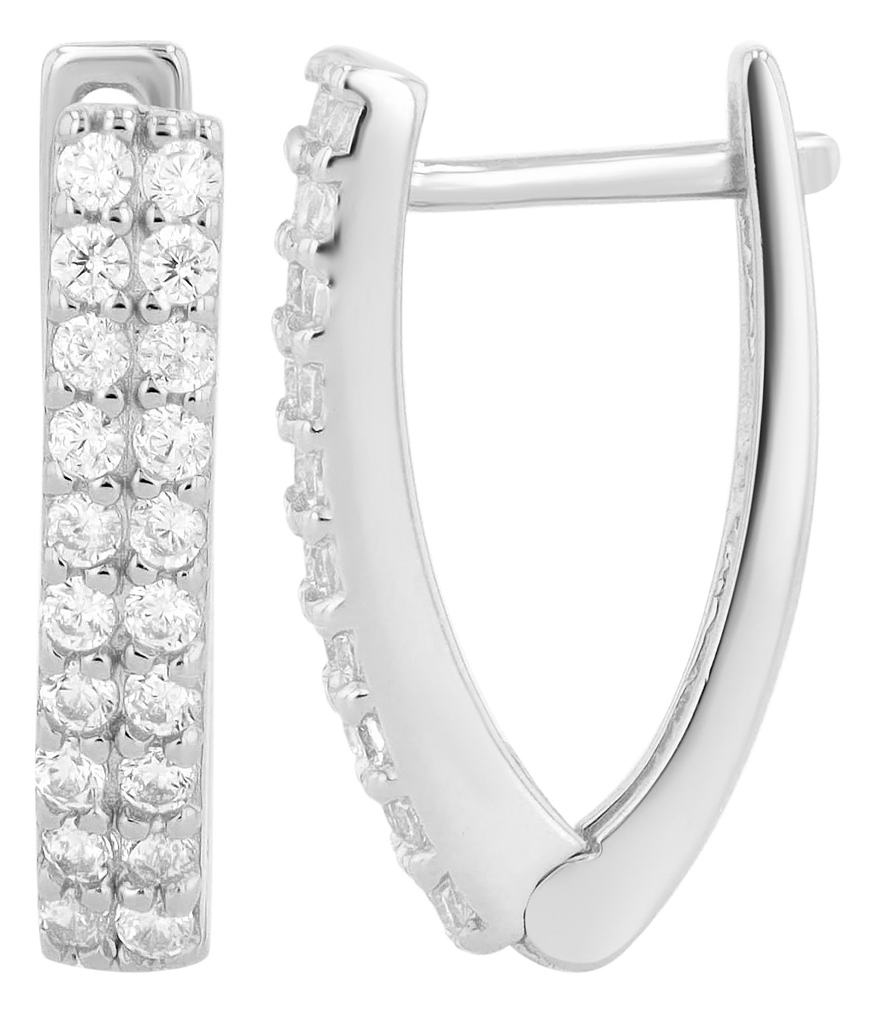 "Aliki" 925/- echt zilveren oorbellen met zirkonia zetting, V-vormig, gerhodineerd