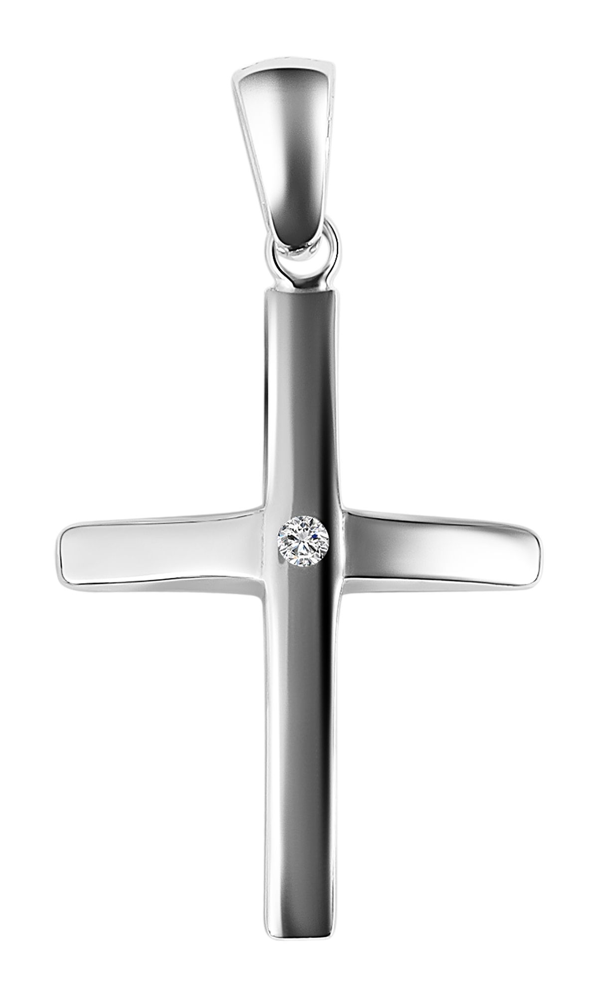 925/- echt zilveren hanger zonder ketting "Lennja", zirkonia zetting, kruis, 925/gerhodineerd