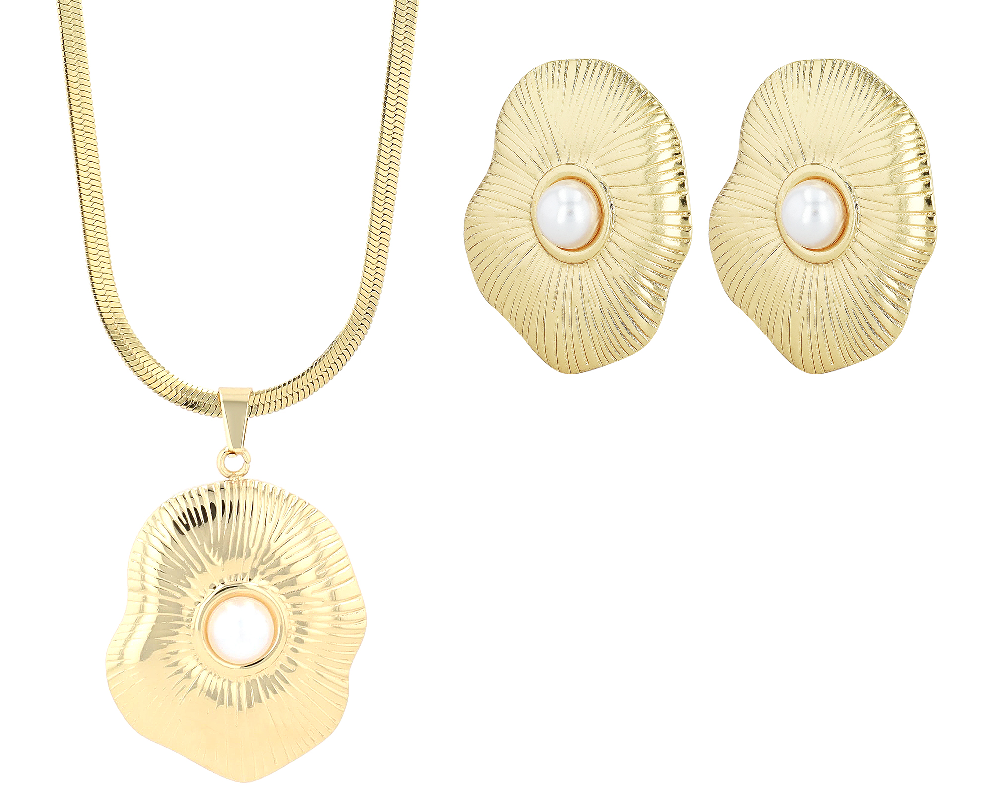 "Beatriz" Statement Schmuckset - Kette 40 cm/ Anhänger/ Ohrstecker, Edelstahl, goldfarben