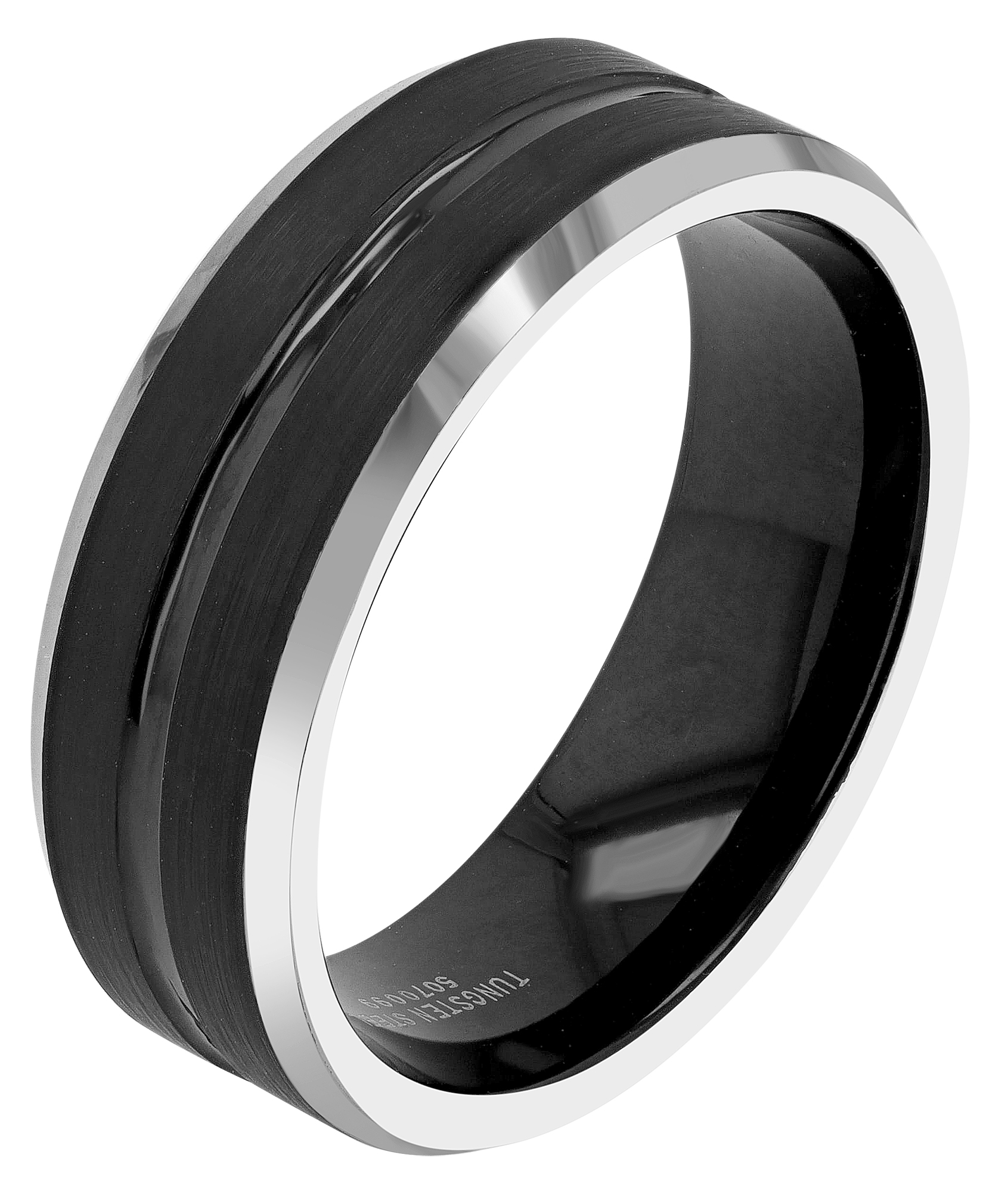 "Moros" Herren-Ring, Akzent, Tungsten, bicolor (schwarz/ silberfarben), Gr 70