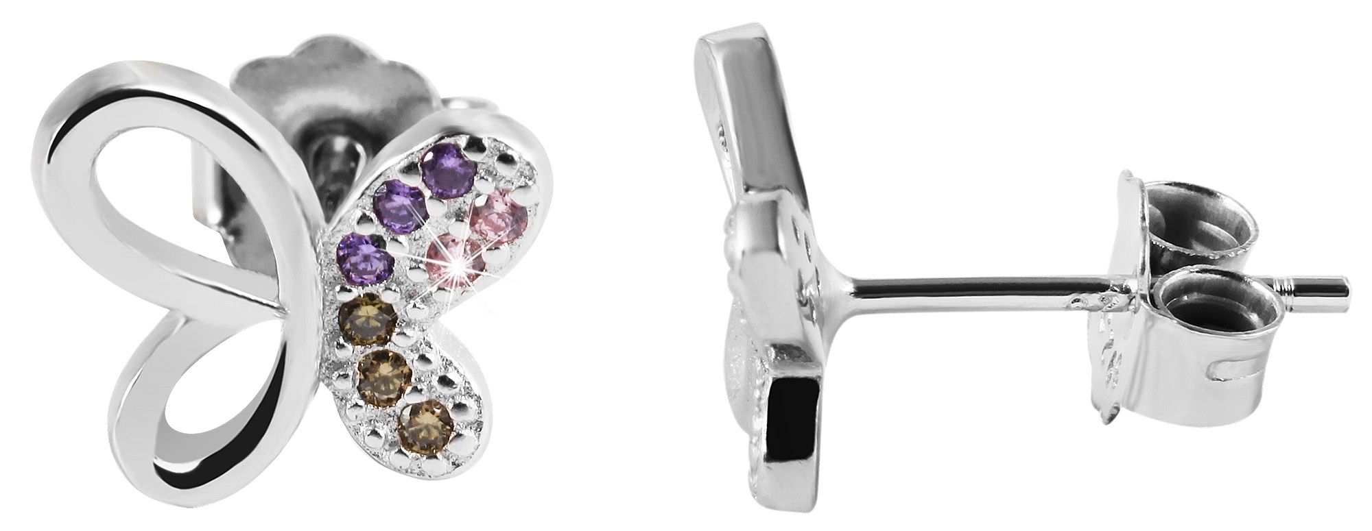 925/- Echt Silber Schmetterling Ohrstecker "Sukki" mit Zirkoniabesatz, 925/rhodiniert