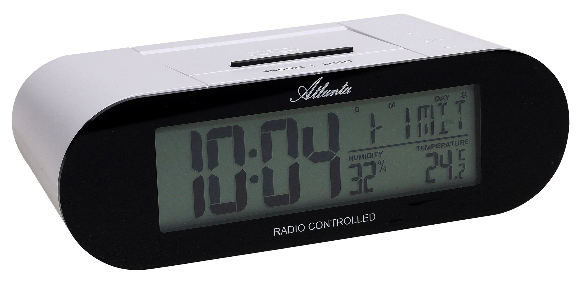 Atlanta digitaler Funk-Wecker (Pop-up-Display, Snooze, Temp. & Luftfeuchtigkeit), Kunststoff/ weiß