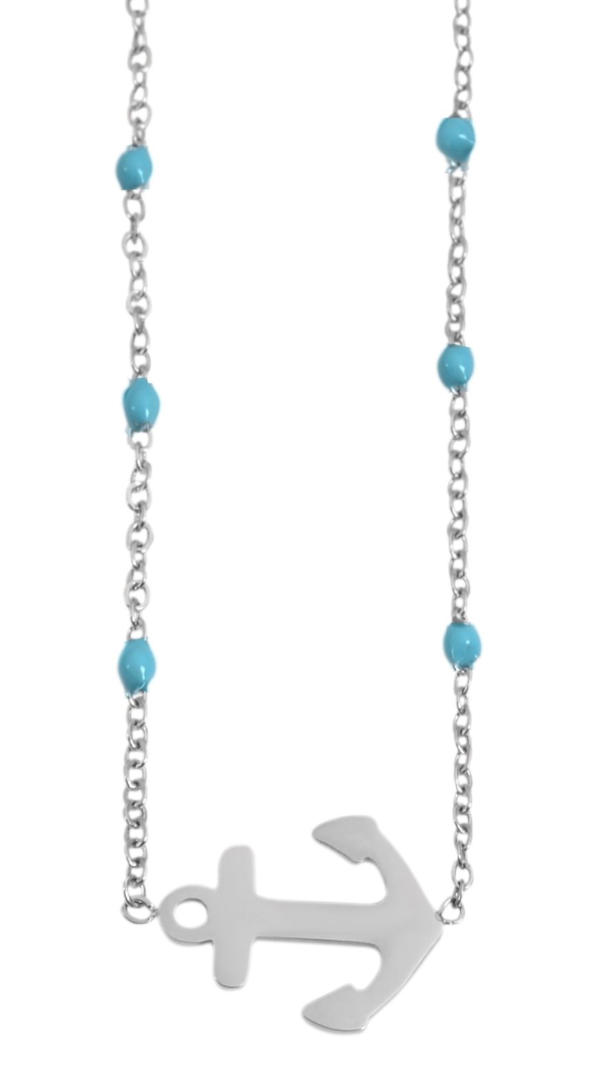 Akzent Ankerkette aus Edelstahl, Ankeranhänger, 43+5 cm, silberfarben/türkis