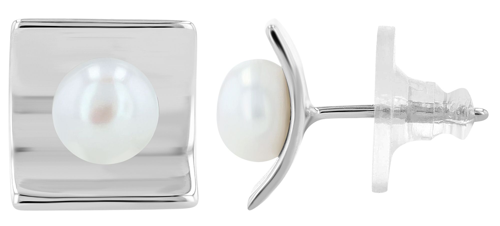 "Alo", 925/- Echt Silber Ohrstecker mit Süßwasserperle, silber, rhodiniert