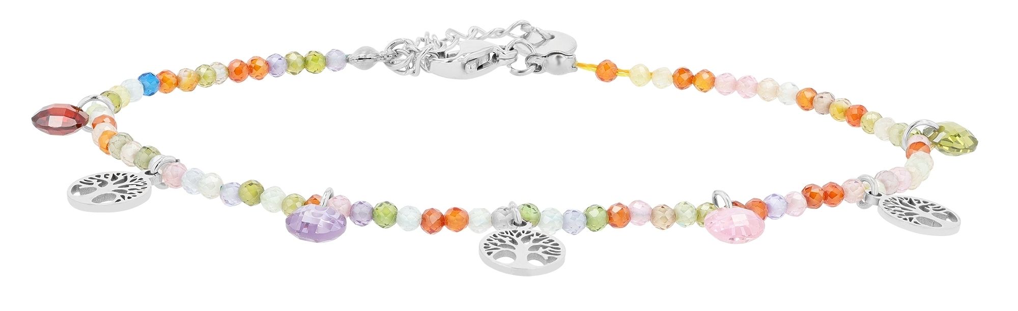 "Nysa" Armband, bunten Perlen und Anhänger (Lebensbaum), silberfarben