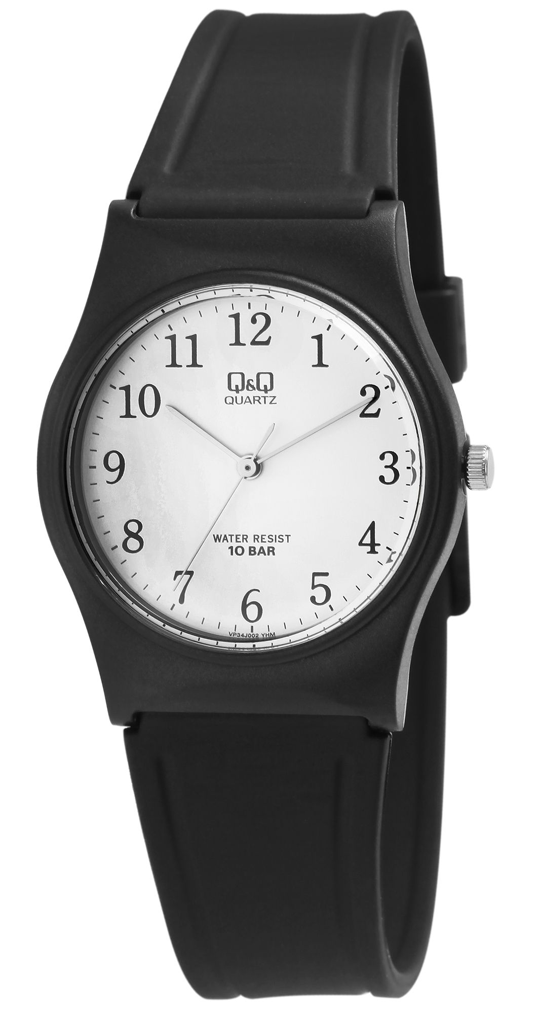 Q&amp;Q kunststof horlogeband voor jongeren, Ø 33 mm, zwart/wit