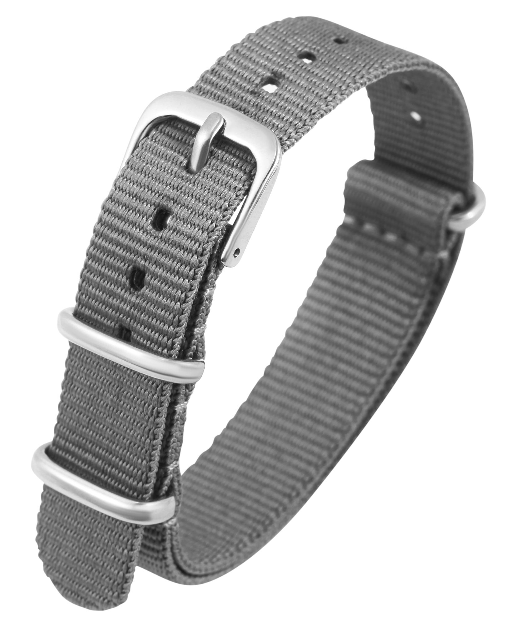 Nylon horlogeband, grijs, gesp, 18 mm