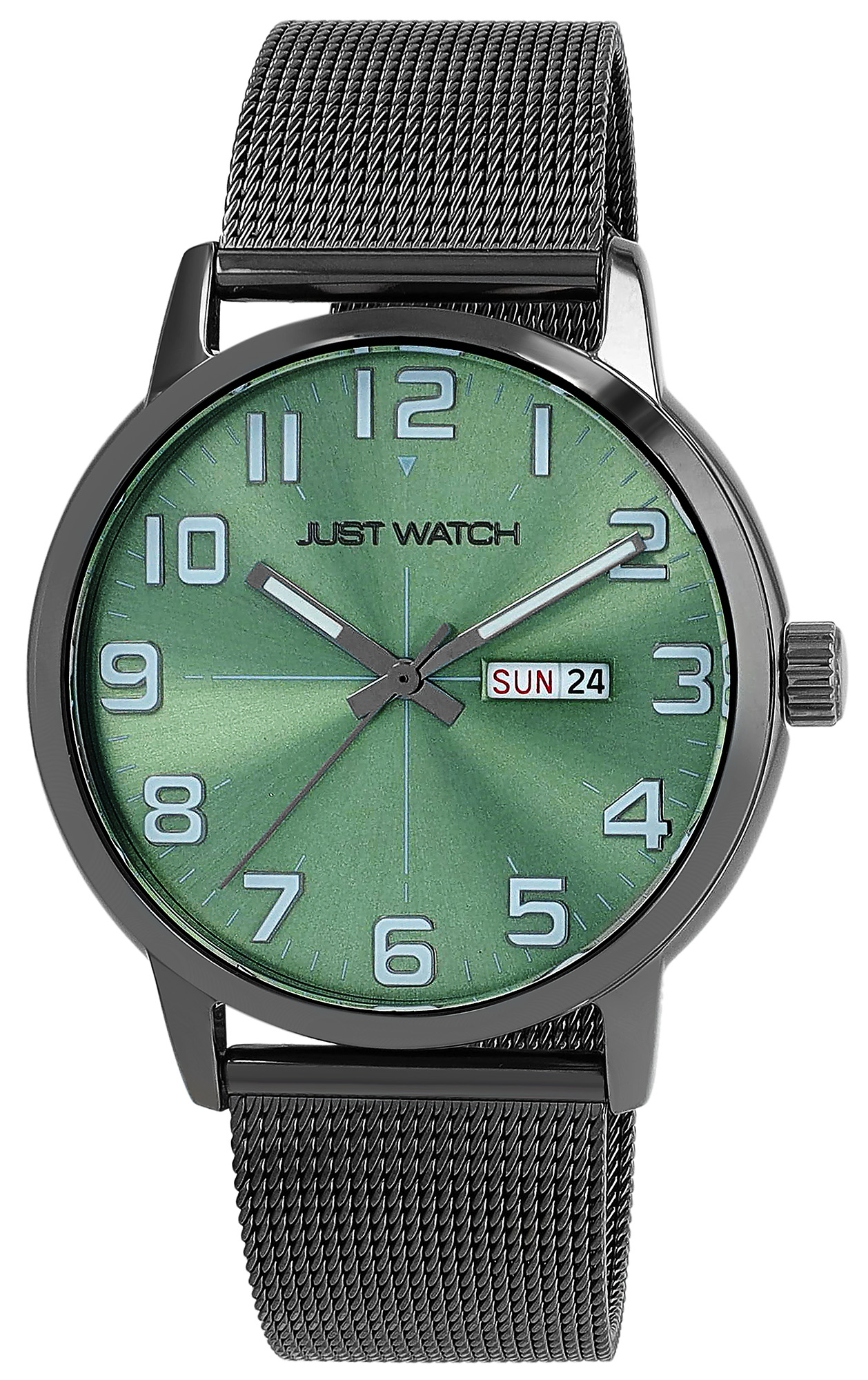 Just Watch Herrenuhr, "Marquis" mit Mesharmband, Edelstahl, Ø 43 mm, 5ATM, Grau/ Grün