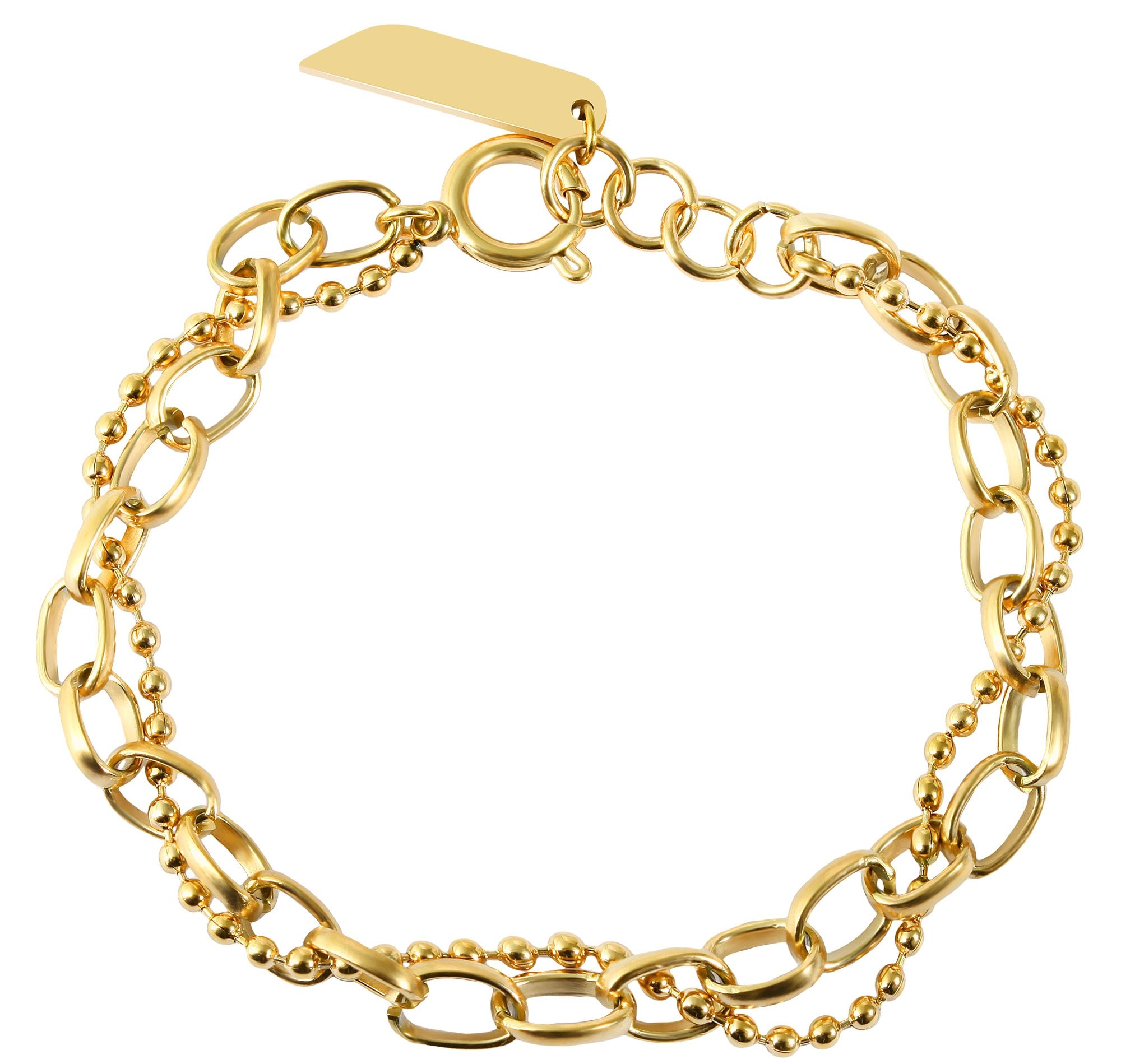 "Caja" armband, roestvrij staal, graveerplaatje, 18 cm, goudkleurig