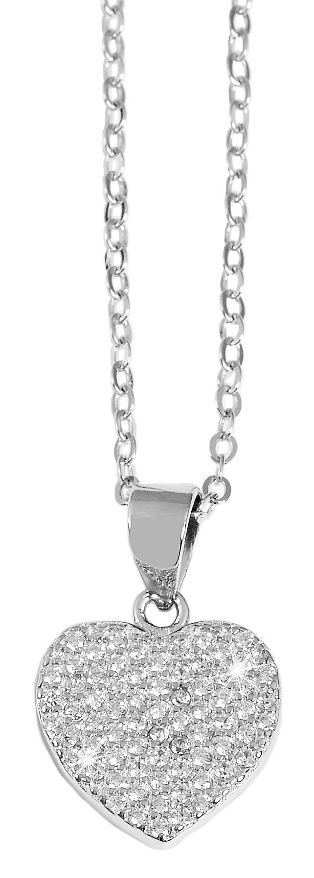925/- Echt Silber Kette "Heli" mit Herz-Anhänger und Zirkoniabesatz, 43+5 cm, 925/rhodiniert