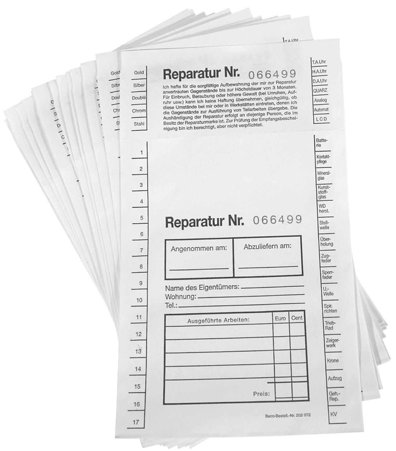 Reparaturtüten, VE 100 Stk., durchnummeriert