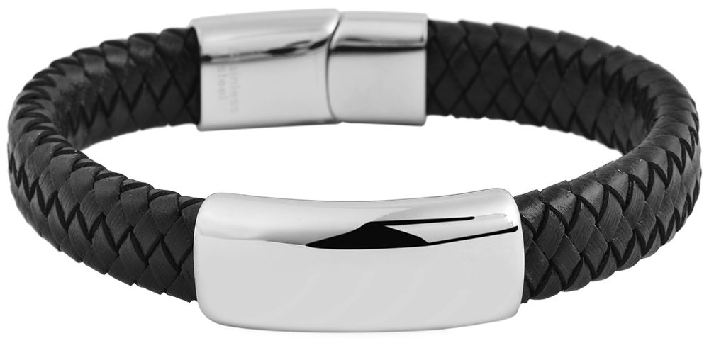 "Bene" geflochtenes Echtlederarmband mit Edelstahlgravurplatte