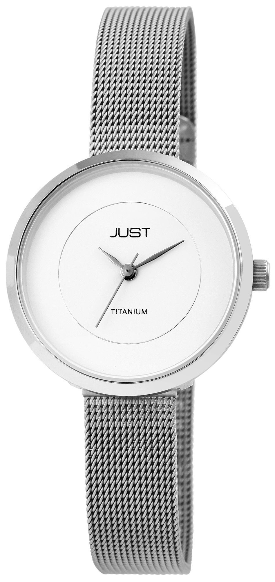 Just "Remary" Titan Damenuhr mit Edelstahl Meshband, silberfarbig/ Weiß