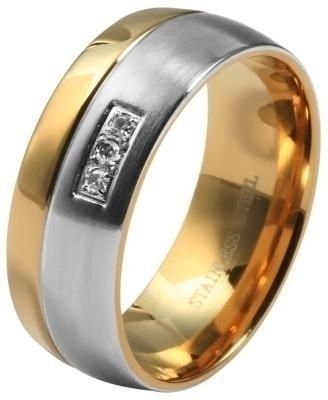 "Duo Expression" dames partnerring, accent, roestvrij staal, Simili, tweekleurig (zilver/goudkleurig), maat 48