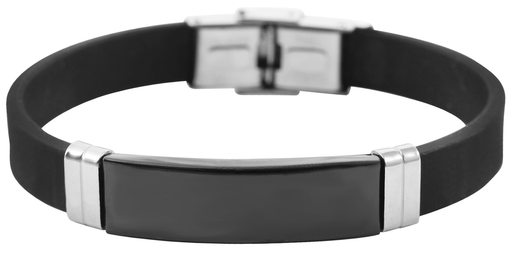 Accentarmband van silicone en roestvrij staal, zwart/zilverkleurig