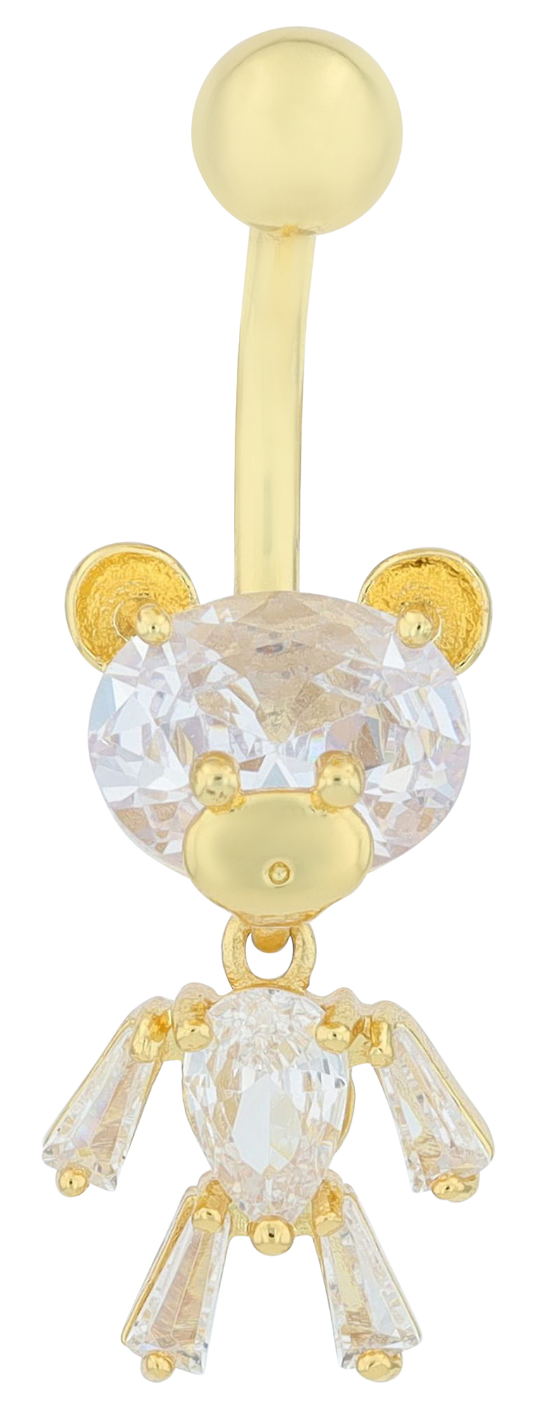 "Christine" roestvrijstalen bronzen navelpiercing, staafje lengte 11 mm/staafdikte 2 mm, beertje, zirkonia, goudkleurig