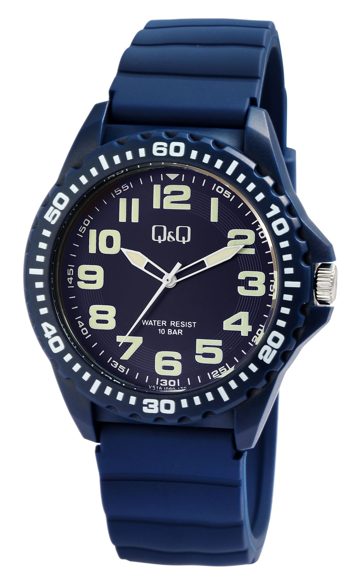 Q&Q Herrenuhr, Resinband, Ø 43 mm, blau