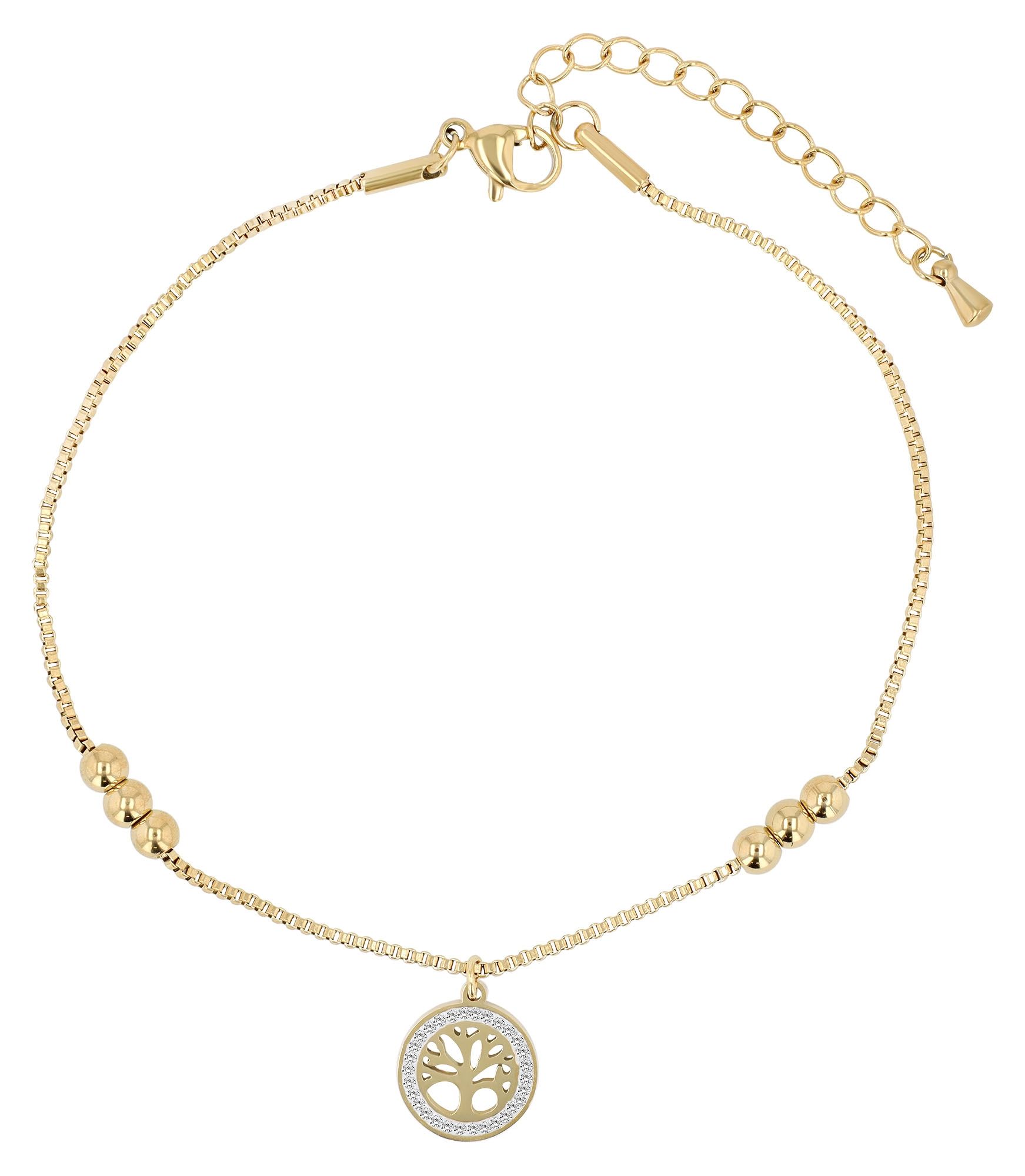 Akzent Fußkettchen "Vanya" mit Lebensbaumanhänger, Edelstahl, goldfarben