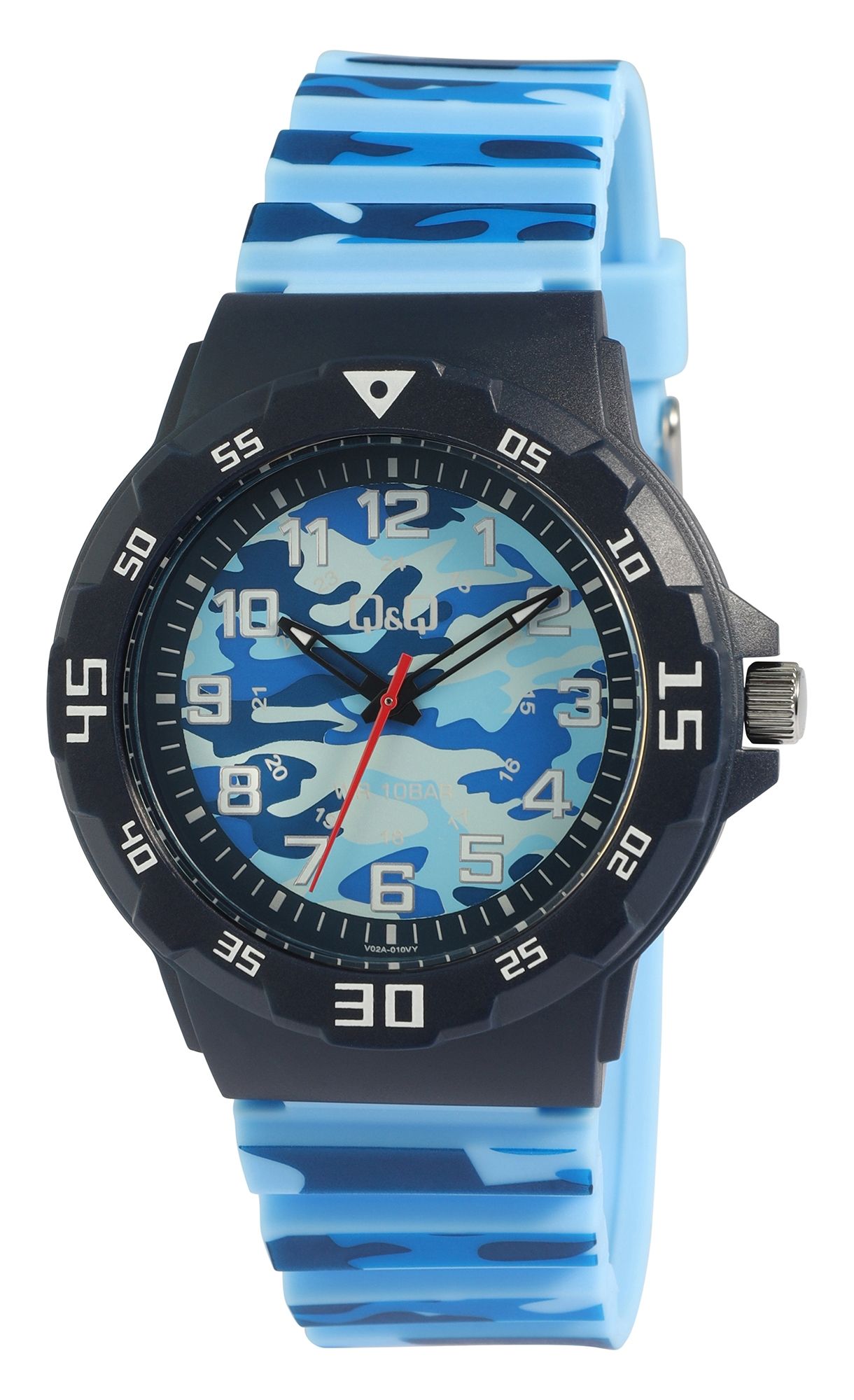Q&amp;Q herenhorloge met kunststof band, 10 ATM, Ø 42 mm camouflage blauw