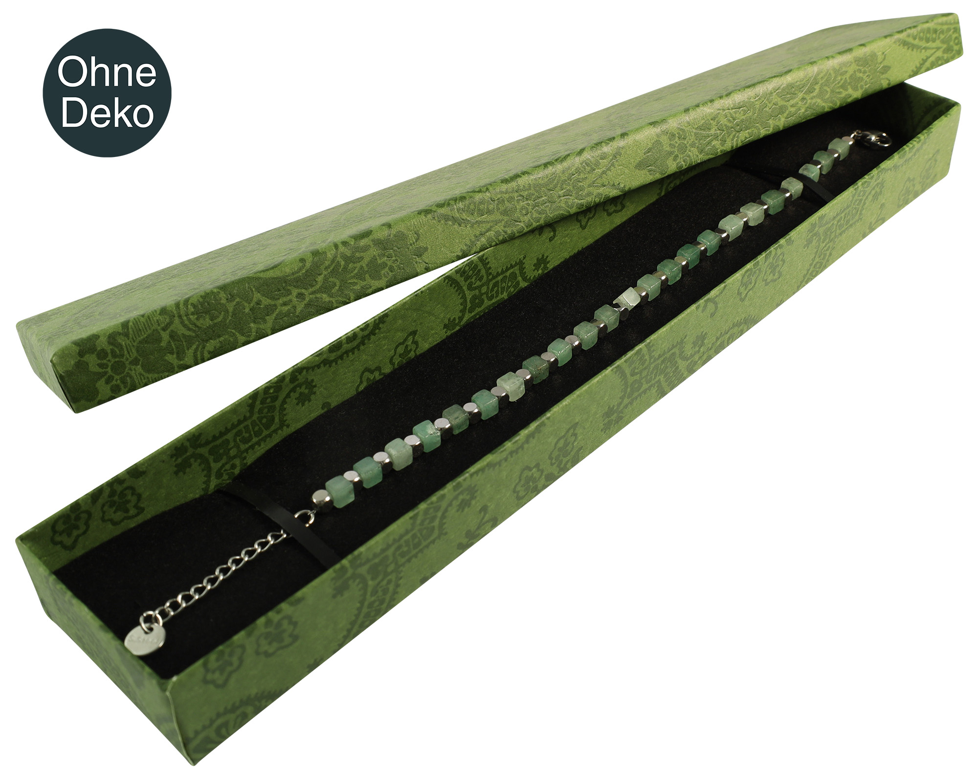 Schmuckboxen aus Pappe, Paisley Muster, grün, VE12, 4,3 x 21 cm