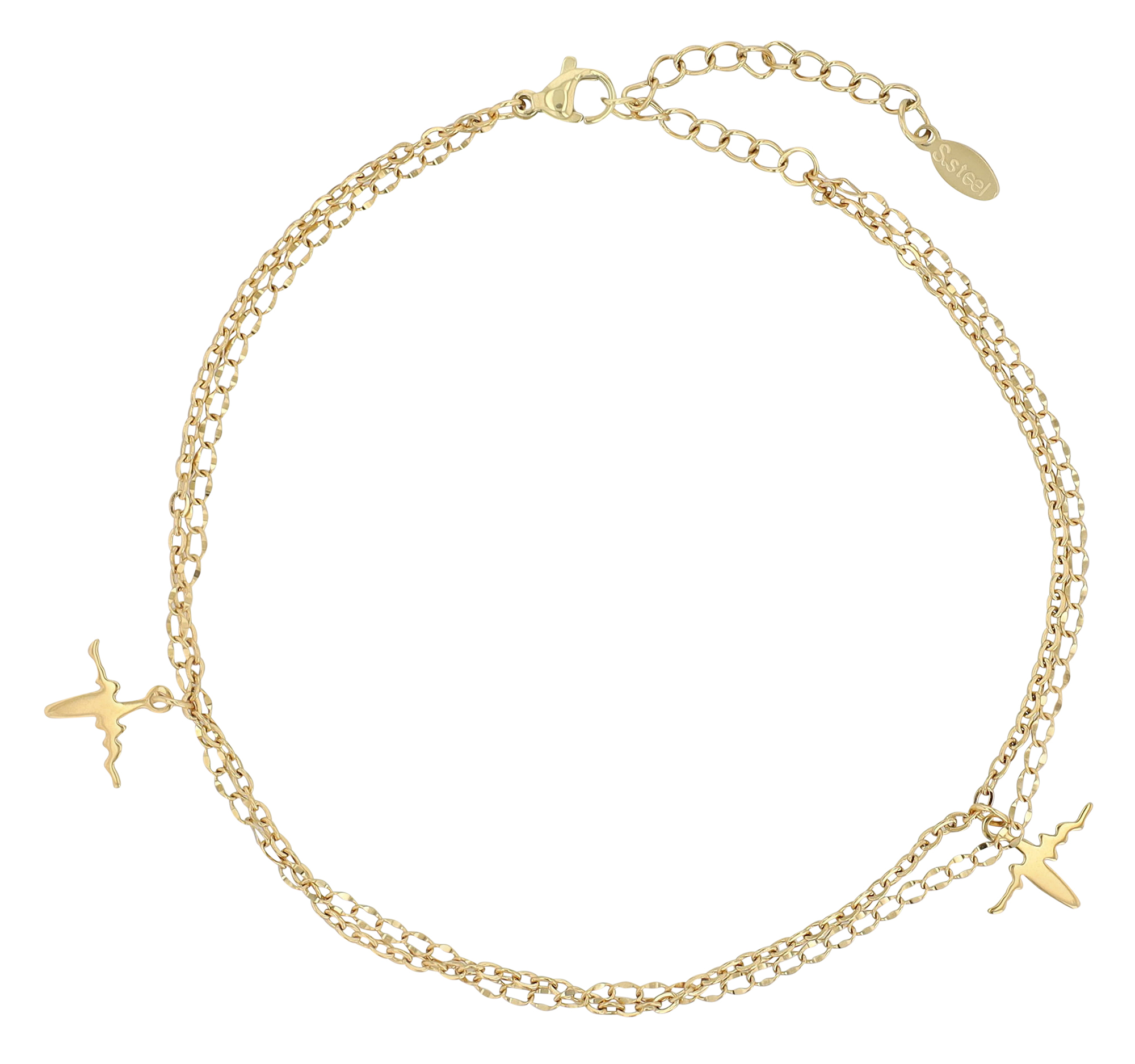 "Peggy" Edelstahl Fußketten, 2 Herzschlag-Anhänger, 4er Pack