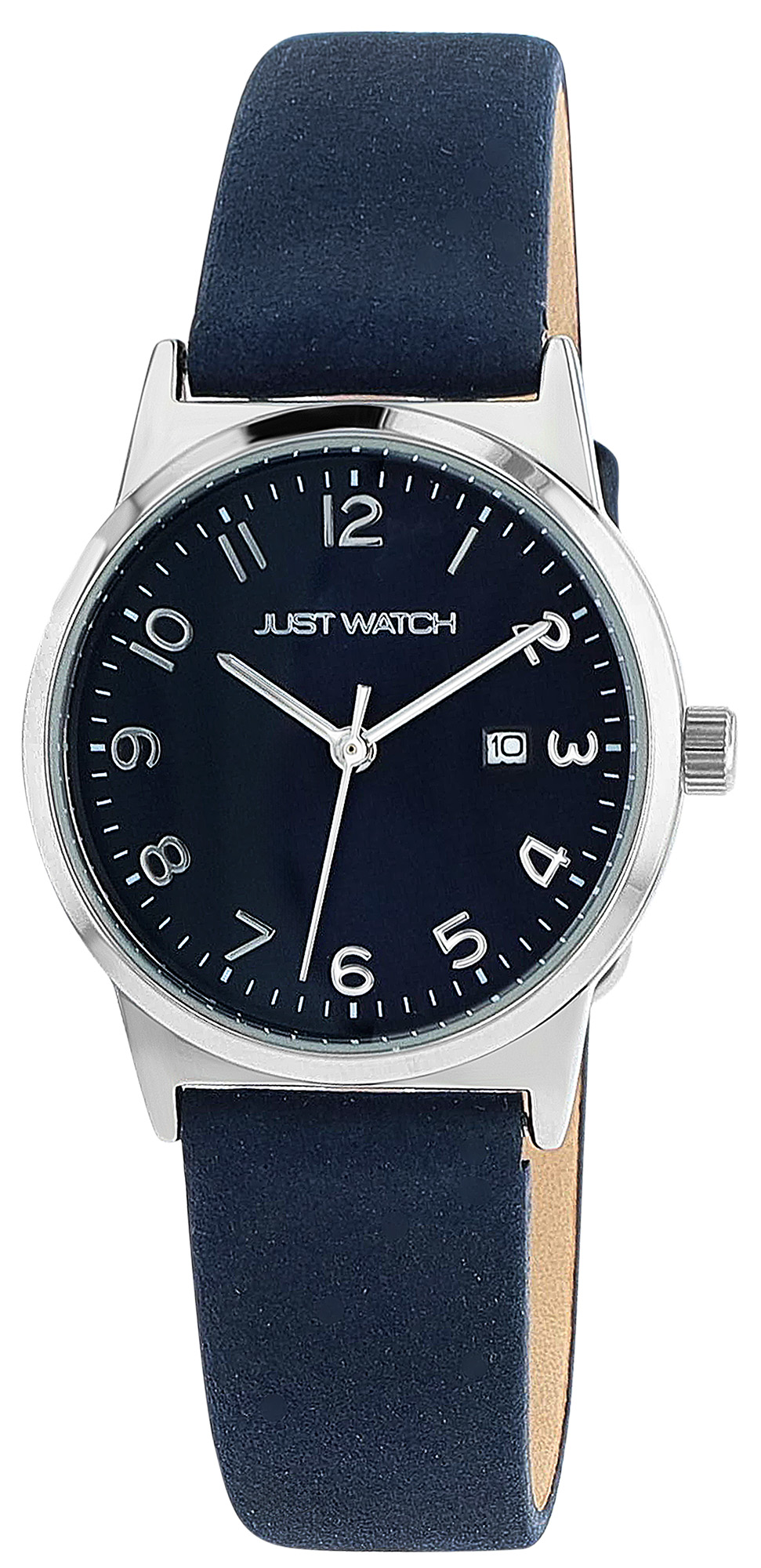 JUST WATCH Damenuhr "Naia" mit Echtlederband, Ø 30 mm, blau/ silberfarben