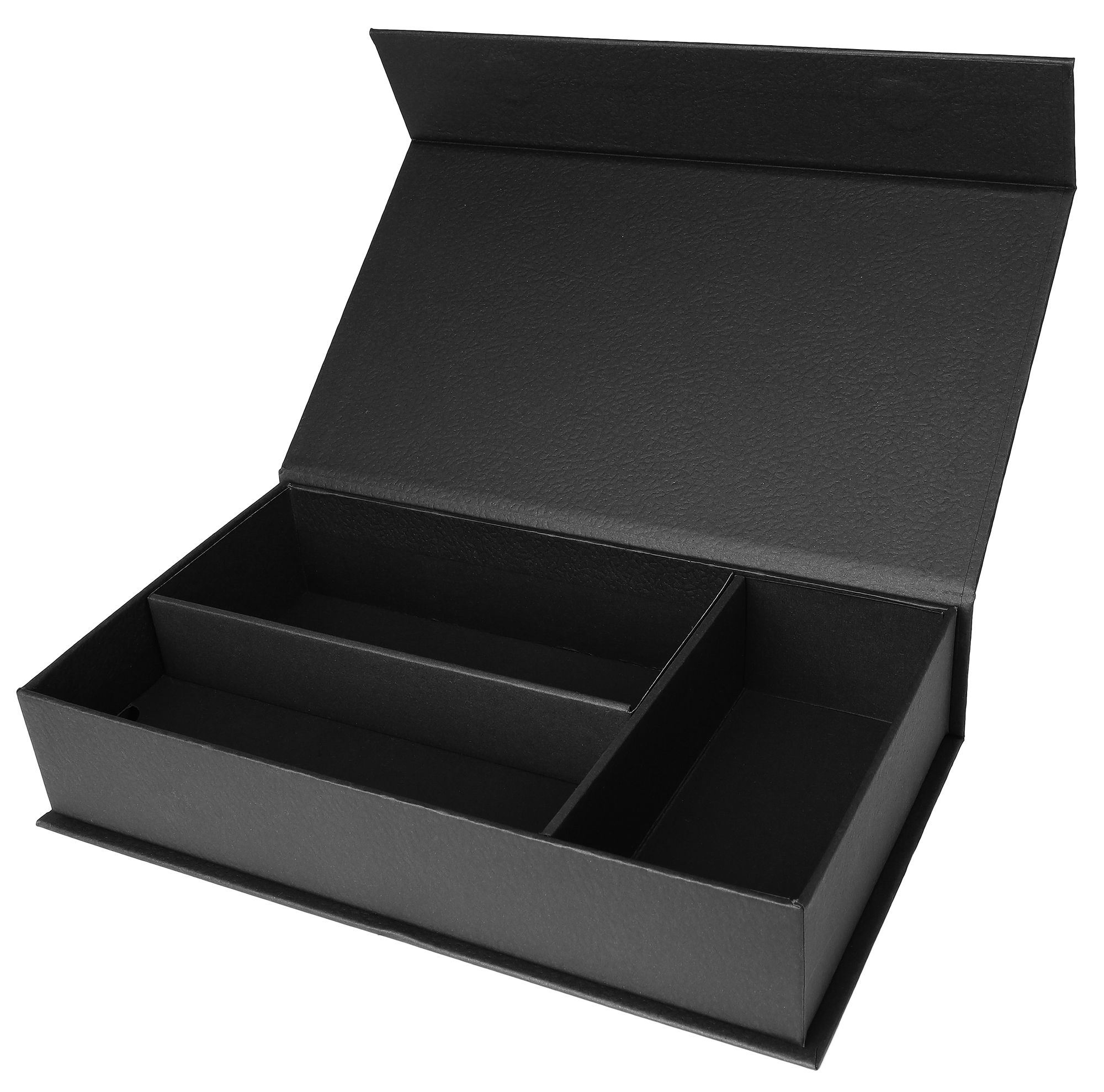 Brillenbox mit drei Fächern und magnetischem Klappmechanismus, schwarz