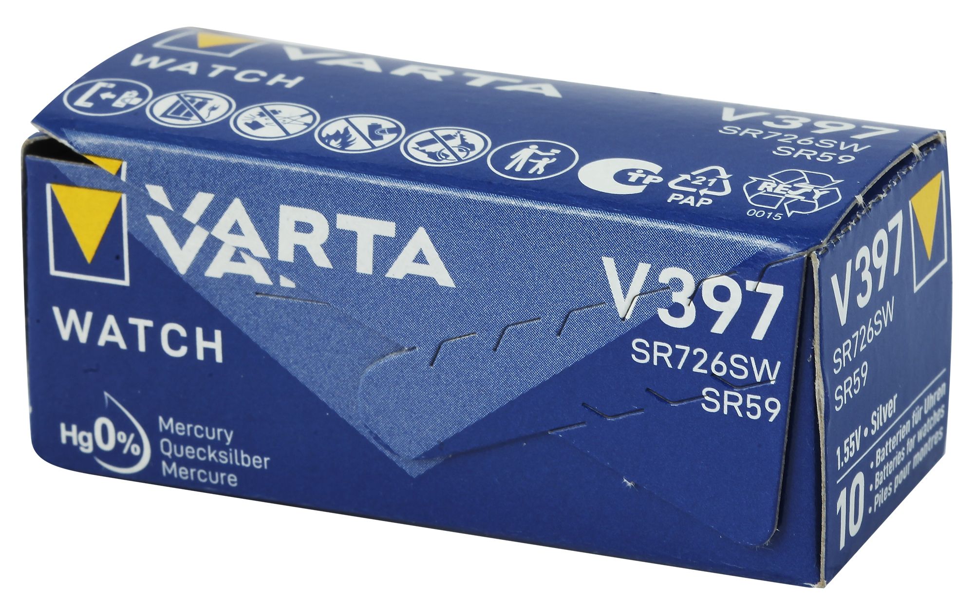 Varta Batterie V397/536 (SR726SW) Silberoxid Knopfzellen 1,55 V - Verpackungseinheit 10 Stück