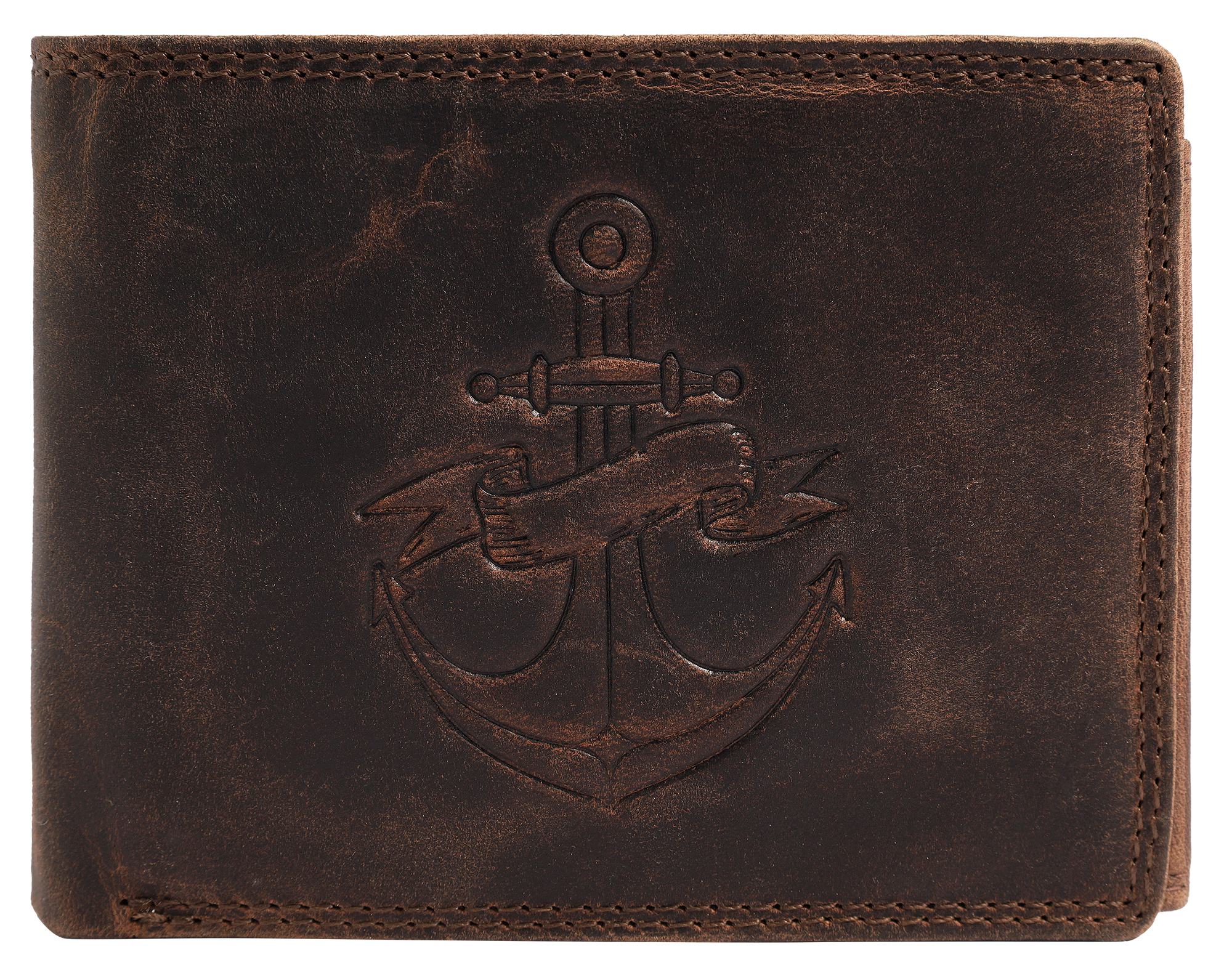 Akzent portemonnee, RFID, liggend formaat, anker, bruin