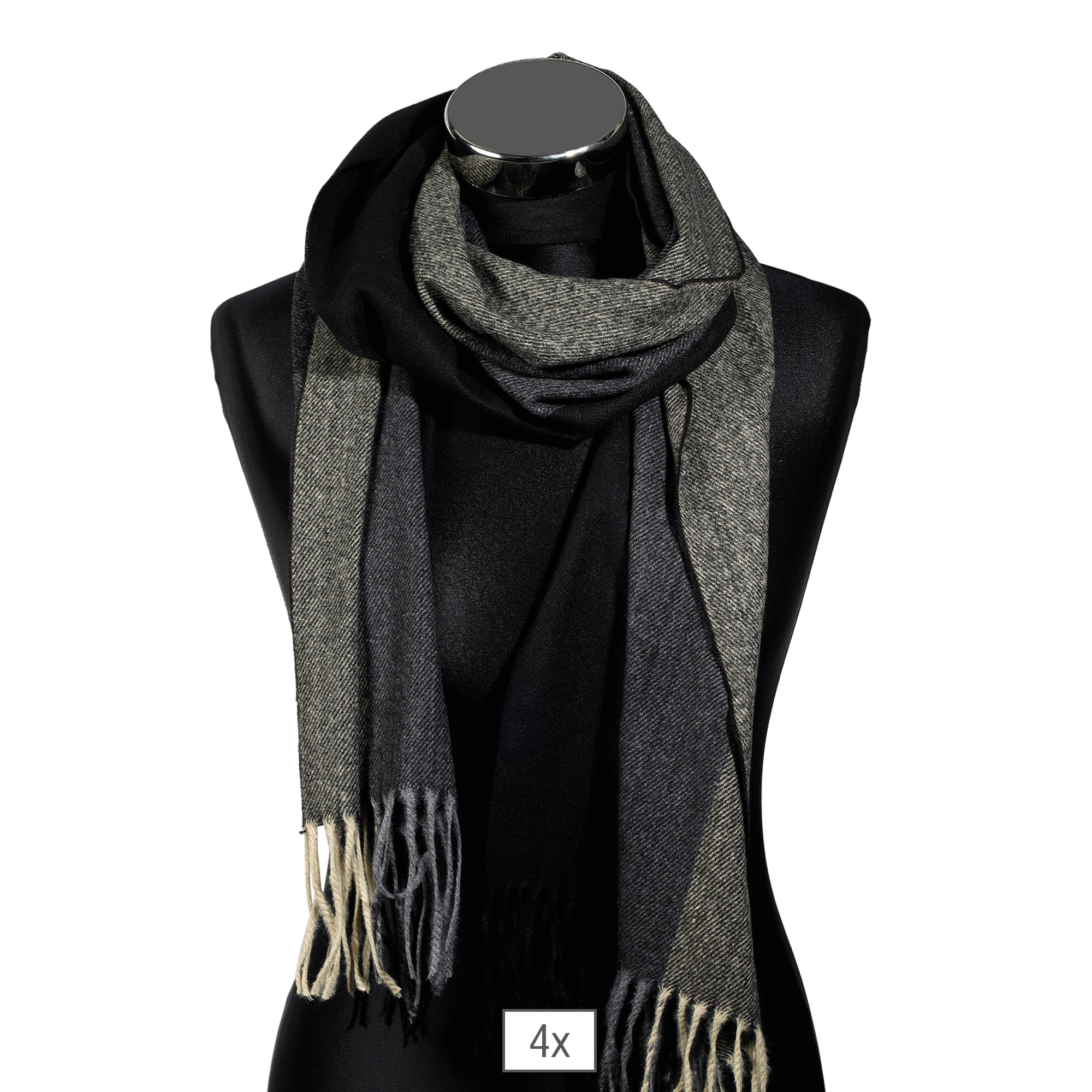 Herren Winterschal, schwarz/ beige, 100% Polyester VE 4