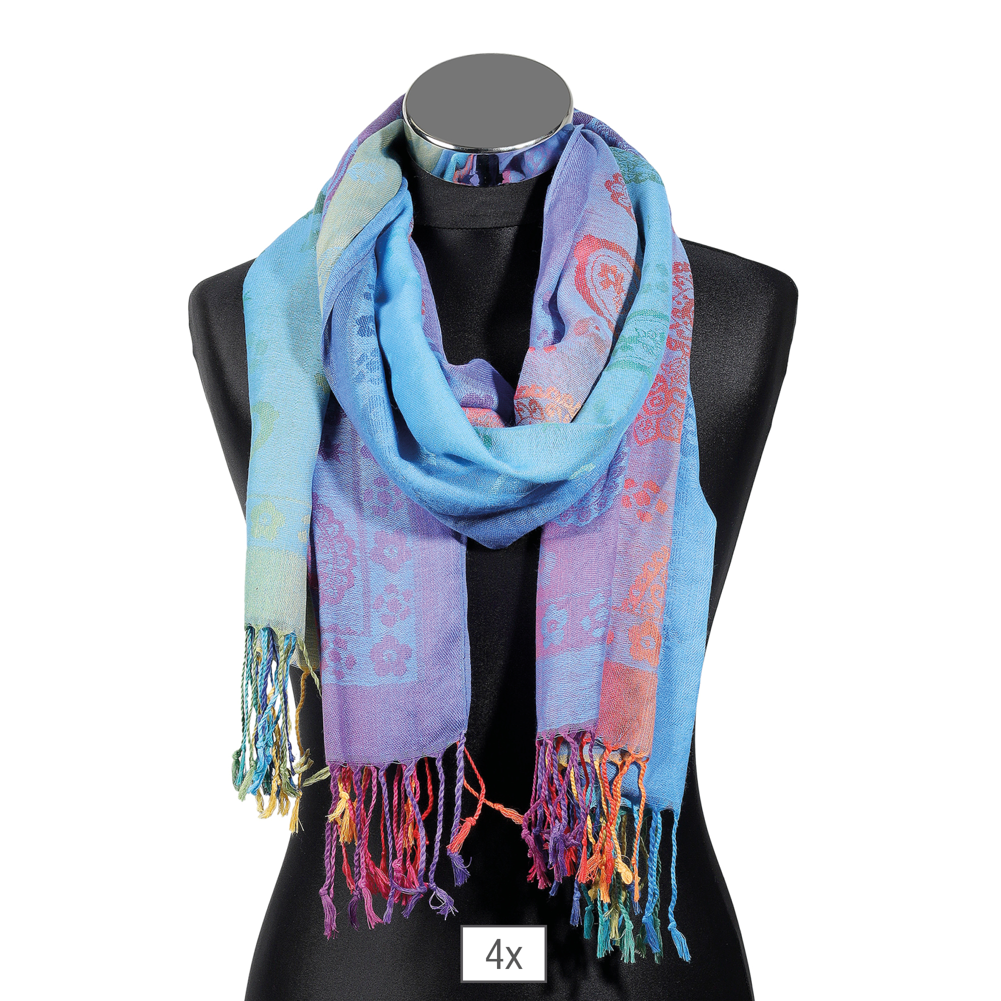 Sjaalpakket, 100% polyester, PU 4, paisleymotief - Pauw (blauwgroen)