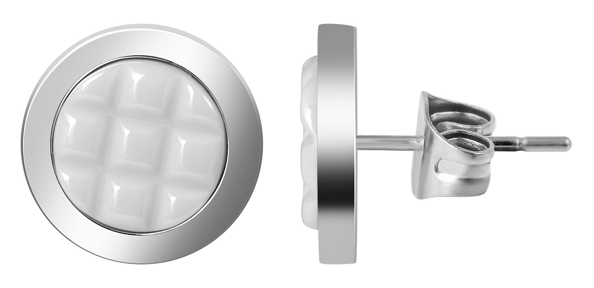 Akzent Keramik / Edelstahl Ohrstecker, silberfarbig, weiß, Durchmesser: 1,2 cm / Stärke: 0,2 cm