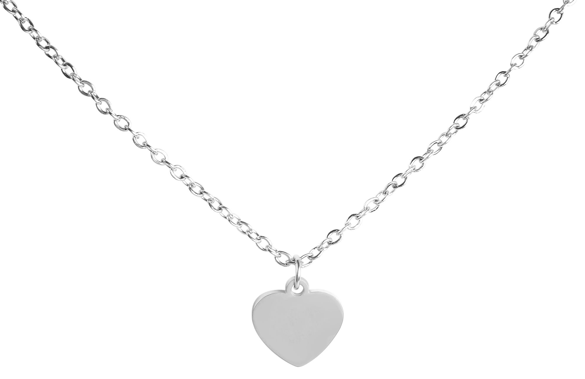 "Katrin", Akzent Edelstahl Ankerkette mit gravurfähigem Herzanhänger, silberfarben, 45 cm