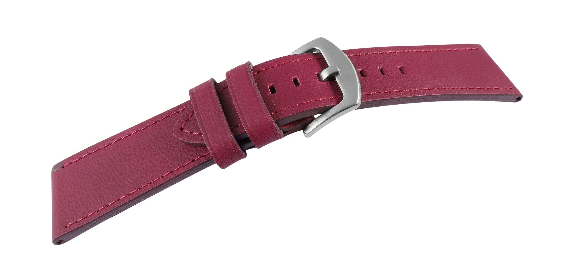 Echt lederen horlogeband "super-soft", fuchsiaroze, gestikt, 22 mm