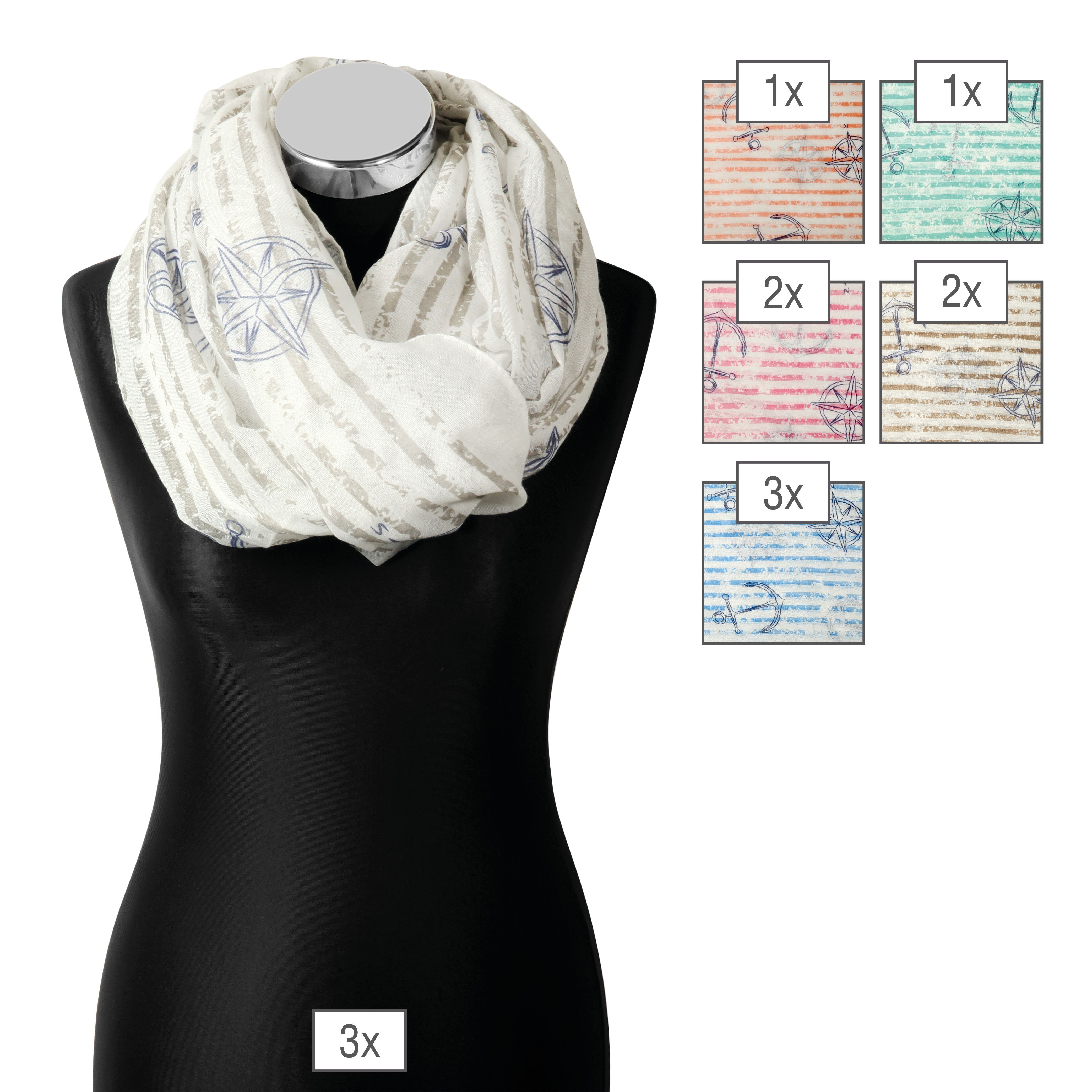 Schalpaket farblich sortiert, Loops, 90 x 70 cm, 100% Polyester, VE 12, maritim