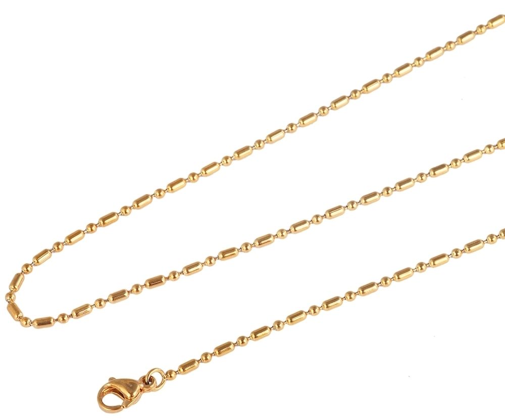 Accentkogelketting, rond/ovaal, roestvrij staal, goudkleurig, lengte 70 cm