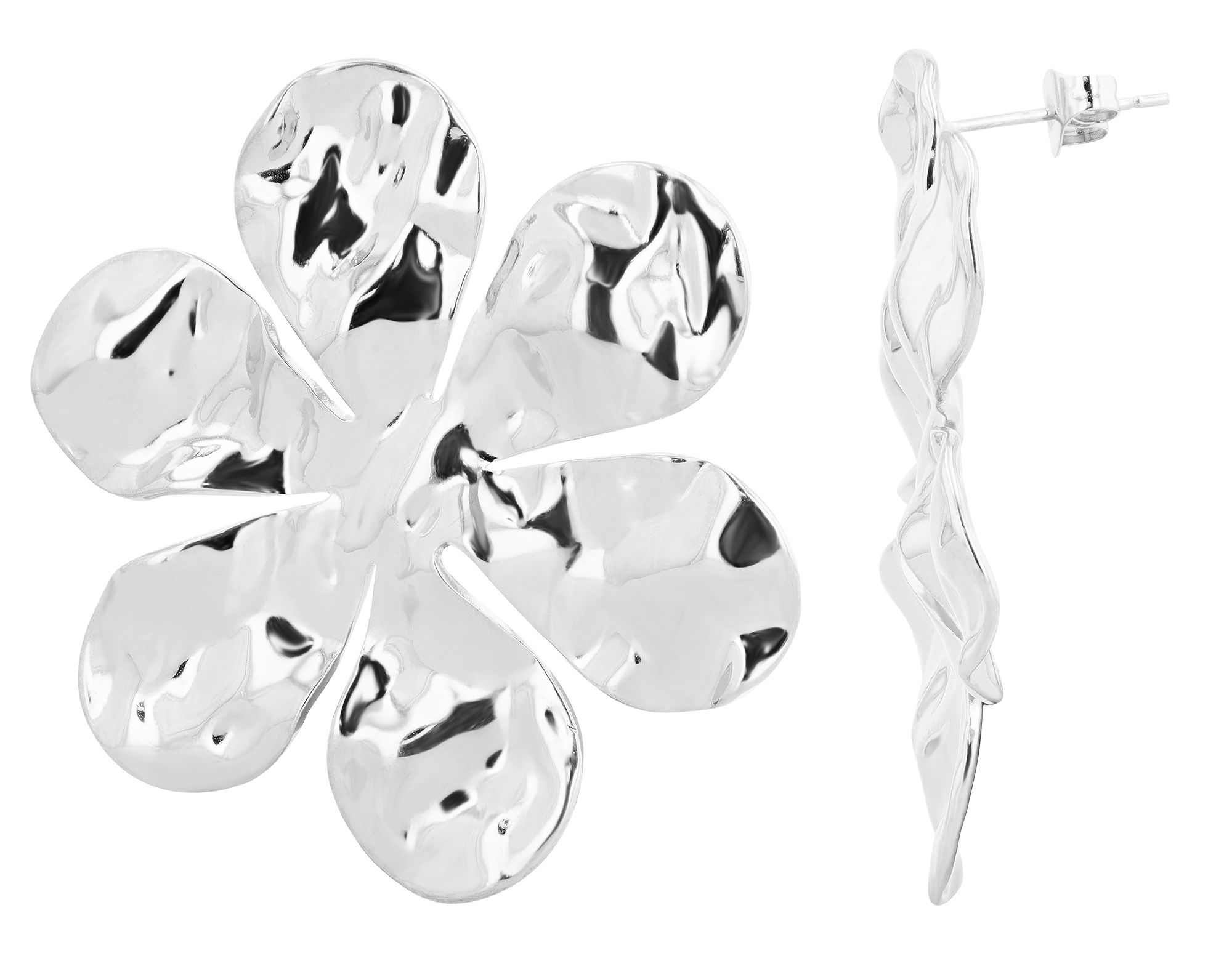 "Valkyrie" roestvrijstalen oorstekers, opvallende bloem, zilverkleurig