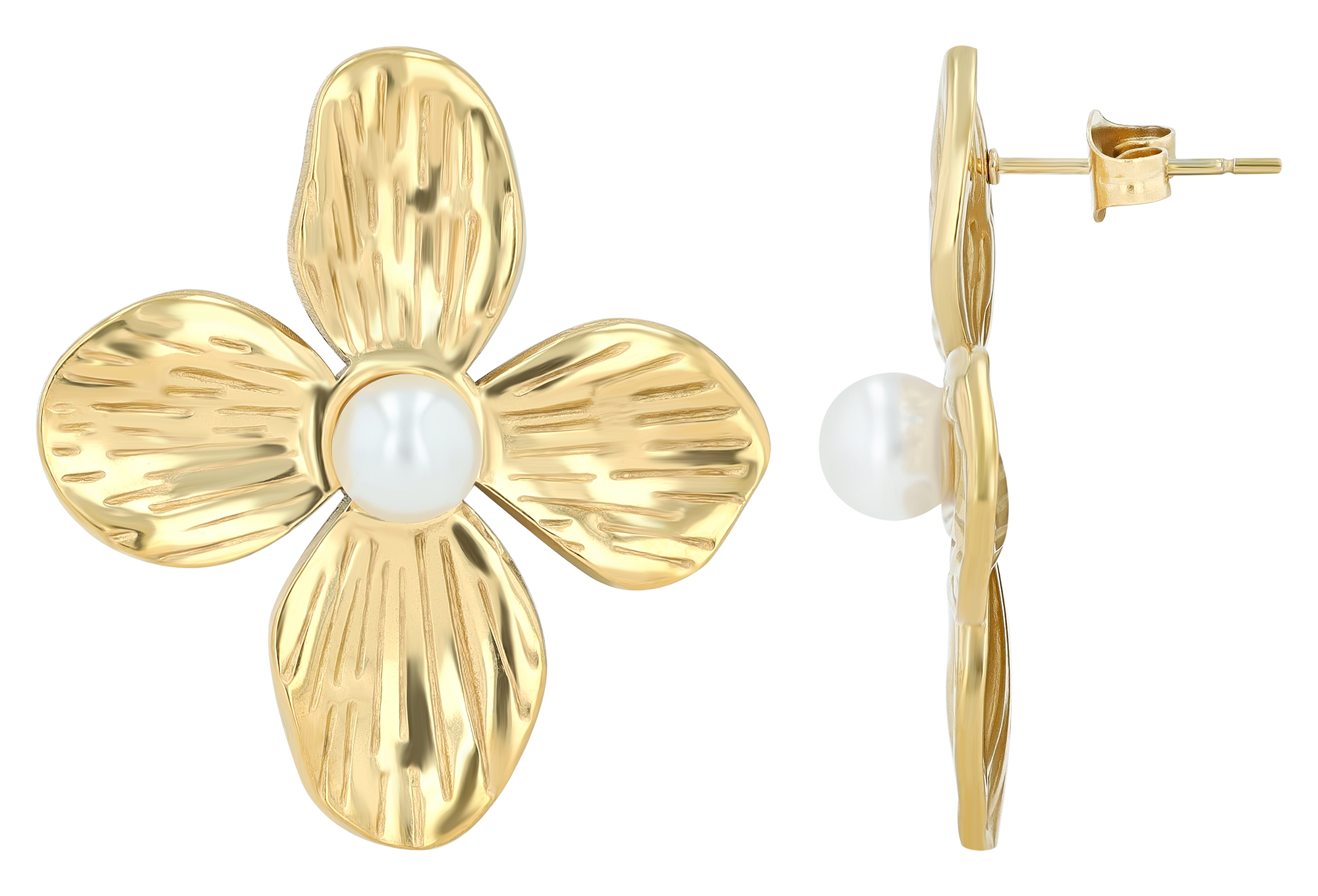 "Vilana" bloem met parel, oorbellen